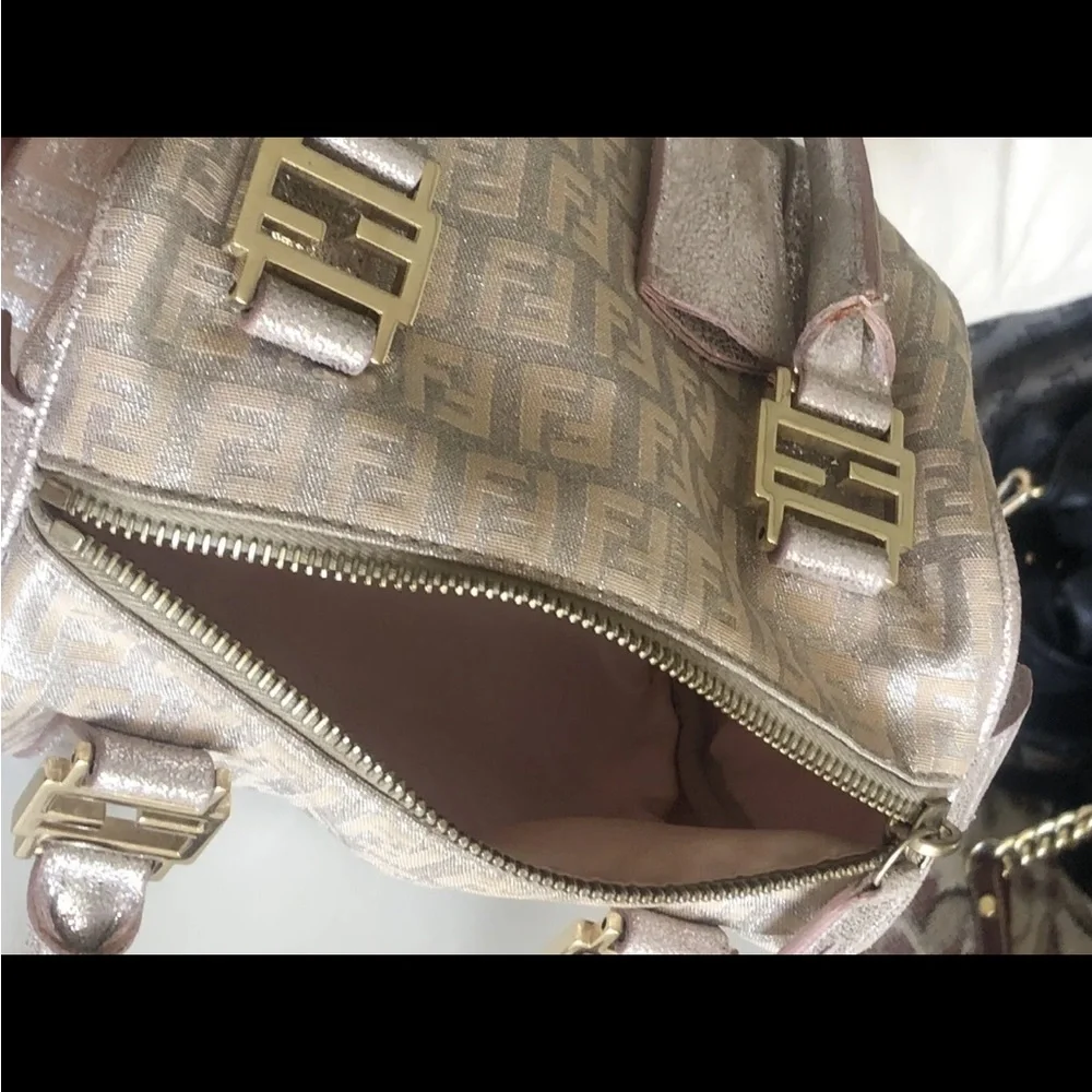 Rare Vintage Fendi Mini Metallic Zucchino Bauletto Bag - Picture 11 of 13